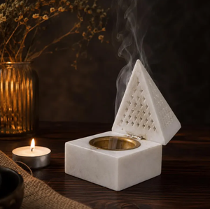 Luxury Marble and Brass Bakhoor Burner Decorative <b>Oud</b> Incense Burner with Perforated Lid for Home Decor - Product Image 5