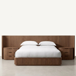 . Lit de chambre élégant en teck massif cannelé - Product Image 1
