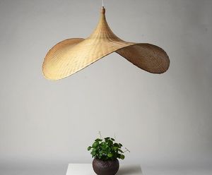 Designer Handcrafted Rattan Lampshade Sculptural Brim Pendant <b>Light</b> Fixture Bohemian <b>Chandelier</b> for Interior Decor - Product Image 2