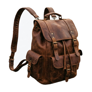 Genuine Leather <b>Rucksack</b> Bag Vintage Backpack with Large Capacity Multiple Compartments Adjustable Straps for Travel & Work - Product Image 1