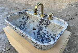 Lavabo de Mármol Calacatta Viola de Lujo Moderno para Hotel y Almacén, con Diseño Irregular Acanalado y Desagüe - Product Image 3