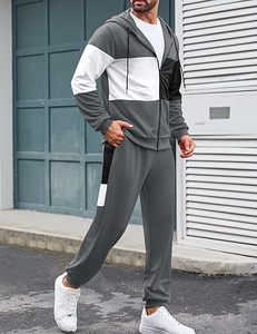 Superior international Men's 2 Piece Tracksuit <b>Full</b> <b>Zip</b> Hoodie <b>Sweatshirt</b> and Jogging Sweatpants Set Color Block Activewear - Product Image 3