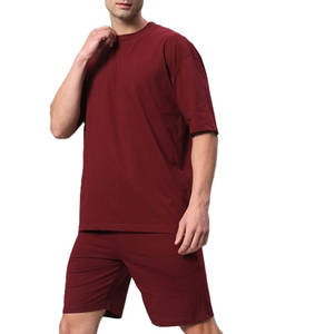 Ensemble T-shirt et short pour homme, tenue décontractée surdimensionnée en deux pièces, ensemble personnalisé en coton, vêtements d'été en coton tricoté - Product Image 1