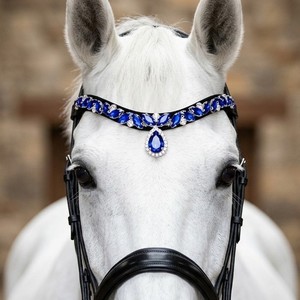 Élégante bride de dressage incurvée en U avec cristaux bleus et strass, accessoire de bridonnerie, vente en gros OEM, fabricant d'équipements équestres - Product Image 3