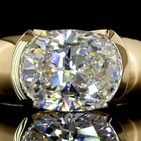 Bague solitaire de luxe en moissanite taille coussin 3 carats, certifiée IGI, plaquée or jaune 18 carats, demi-sertie épaisse, style East-West