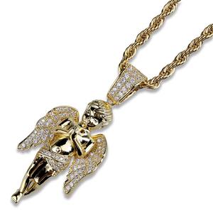 สร้อยคอจี้รูปนางฟ้าประดับเพชรไมโครเพฟ ชุบทอง 18K สไตล์ฮิปฮอป สำหรับผู้ชายและผู้หญิง ลดราคาพิเศษ - Product Image 4