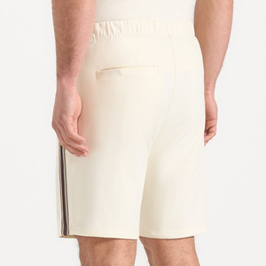 Men's Cream Cotton Bermuda Shorts With Side Stripe <b>Elastic</b> Waist Casual Style - Product Image 2
