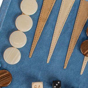 AQDAS INDUSTRIES Portable Leather <b>Backgammon</b> Set Foldable Travel Game <b>Board</b> with Dice and Checkers Blue Outdoor & Party Use - Product Image 6