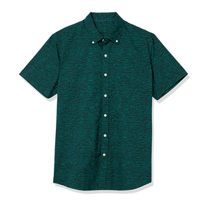 Chemise décontractée pour homme à manches courtes de style hawaïen, col boutonné, imprimé rayé, respirante, 100% coton, tissu popeline 140g - Product Image 1