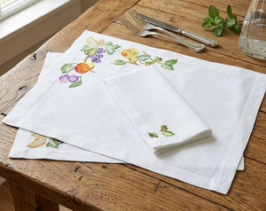 Embroidered Colorful Fruit Pattern Customizable <b>Place</b> <b>Mat</b> Napkin Sets 100% Linen Machine Washable Luxury Style Home Wedding Use - Product Image 1