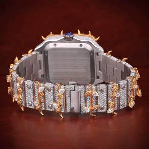 Montre carrée en moissanite avec cadran en strass, bracelet en acier inoxydable, affichage de la date, résistante à l'eau, style luxueux - Product Image 6