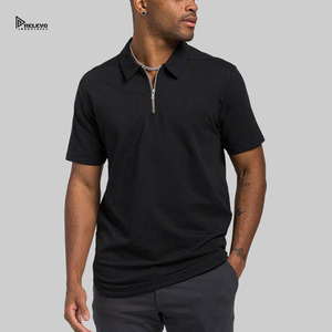 เสื้อโปโลแขนสั้นสีดำล้วนสำหรับผู้ชาย ยี่ห้อ Relevo คอปกแบบพับได้ ติดซิปด้านหน้า - Product Image 5
