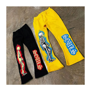 Streetwear Men's Skinny Fleece <b>Joggers</b> Flared Sweatpants Winter Custom Logo Skeleton 3D Puff Print <b>Stacked</b> Breathable - Product Image 1