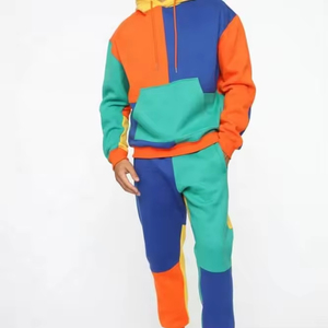 Ensemble de survêtement personnalisé pour homme, pull d'hiver à blocs de couleur, coupe classique, avec logo personnalisé, sweat à capuche et pantalon de jogging épais pour l'hiver - Product Image 1