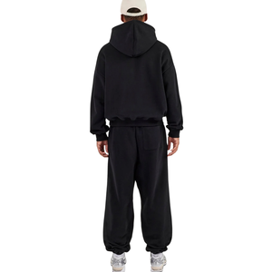 <b>Men's</b> Winter Solid Two Piece Hooded Tracksuit Pullover Sweatshirt Kangaroo Pockets Elastic Waist <b>Cuffed</b> <b>Trousers</b> Relaxed Casual - Product Image 2
