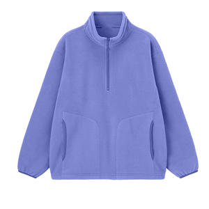 Unisex Fleece Half Zip <b>Pullover</b> Oversized Stand Collar Solid Color Casual Sweatshirt Regular Sleeve Autumn Knitted Top - Product Image 2