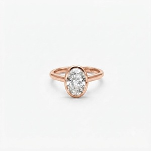 Anillo de Compromiso de Oro Sólido 10K 14K 18K con Diamante Cultivado en Laboratorio de Corte Ovalado y Engaste de Bisel, Certificado IGI, Anillo de Promesa Solitario al por Mayor - Product Image 3
