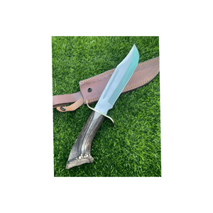Couteau Bowie en acier inoxydable personnalisable avec manche en corne de cerf et étui en cuir pour le camping, la chasse et la survie en extérieur - Product Image 4