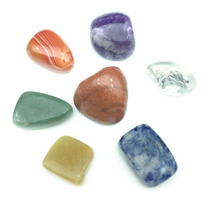 Natural 7 Chakra Carved Stone <b>Set</b> Assorted Polished Gemstone <b>Crystals</b> with Pouch Meditation Feng Shui Gift Wholesale - Product Image 3