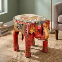 Table basse en bois d'éléphant faite à la main avec un design asiatique peint à la main, finition rouge, style antique, meubles de salon