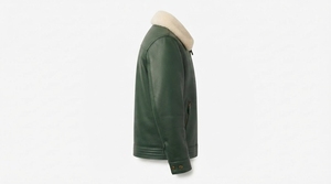 Men's Green Genuine <b>Leather</b> <b>Biker</b> <b>Jacket</b> With Faux Fur Collar Windproof Winter Moto Style Zipper Closure Regular Fit - Product Image 5