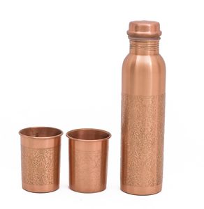 Botella de Agua de Cobre Grabado de 1000ml Premium para Oficina y Gimnasio, Protección Avanzada Contra Fugas, Botella de Cobre Puro sin Costuras para la Salud - Product Image 1