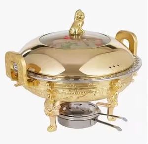 Royal Gold Floral Casserole Premium Food Warmers Ornate Glass & Stainless Steel <b>Buffet</b> <b>Server</b> with Decorative Flower Base - Product Image 4