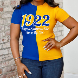 Camiseta de algodón para mujer con logotipo bordado de la hermandad Sigma Gamma Rho |   Jersey de Algodón y Poliéster Hecho a Medida - Product Image 5