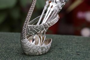 <b>Silver</b> Plated Swan <b>Tea</b> Spoon <b>Set</b> With Long Handle Vintage Design Creative Wedding Gift Metal Utensils Mirror Finish - Product Image 4