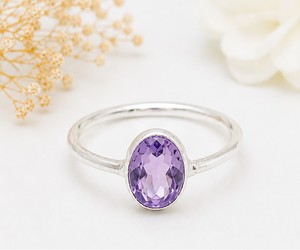 Anillo de Amatista Natural, Anillo de Plata de Ley, Anillo de Amatista Ovalada, Anillo de Piedra Preciosa Púrpura, Anillo de Amatista Natural Hecho a Mano, Piedra de Nacimiento de Febrero - Product Image 2