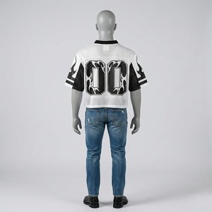 Camiseta deportiva Glory Custom con estampado gráfico extragrande, nueva camiseta de fútbol de malla a la moda, negra y blanca, estilo crop, para un uso cómodo unisex. - Product Image 6