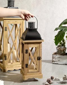 Juego de 2 Faroles de Madera Rústicos con Paneles de Vidrio, Faroles Decorativos Estilo Granja para Decoración del Hogar, Bodas y Eventos - Product Image 4