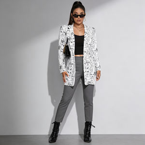 Blazer personnalisé à imprimé visage abstrait avec revers cranté et manches longues – Vêtement d'extérieur décontracté et ample pour femme, idéal pour le bureau - Product Image 3