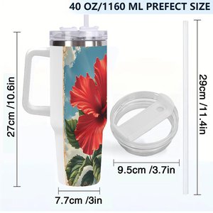 Gobelet isotherme personnalisé en acier inoxydable 40 oz avec motif hibiscus pour cadeaux de mariage et cadeaux de mariée - Product Image 4