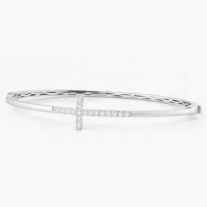 Brazalete Cruzado de Diamantes Personalizado, Minimalista, de Lujo para Uso Diario, Regalo Cristiano, Brazalete de Oro Sólido de 14K y 18K con Diamantes, Venta al por Mayor - Product Image 3
