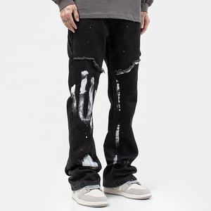 Pantalon évasé noir délavé personnalisé pour homme, taille haute, respirant, écologique, 100 % coton, style décontracté streetwear, OEM ODM - Product Image 1