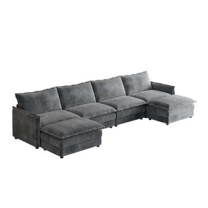 Divano a U in Tessuto Corduroy a 4 Posti, Set Comodo con Seduta Profonda, 2 Poggiapiedi Mobili, Divano Cloud Confortevole per Soggiorno - Product Image 6