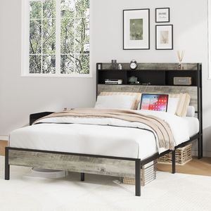 Base letto in legno facile da montare, matrimoniale, con contenitore e 2 porte USB, silenziosa e senza bisogno di rete a molle - Product Image 5