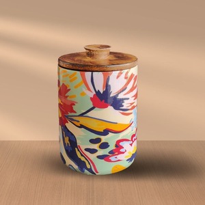 Boîte de rangement ronde en bois de manguier pour chapati, avec couvercle supérieur en métal plaqué or à motif d'oiseau, fabriquée en Inde - Product Image 1