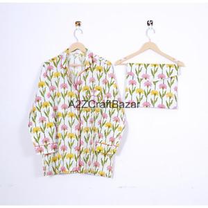 Conjunto de Pijamas de Algodón 100% para Mujer, Diseño Floral, Cintura Elástica, Mangas Largas, Tejido de Punto, Transpirable y Suave, Venta al Por Mayor - Product Image 2