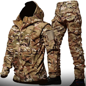 Men Camouflage Softshell Jacket and Pants <b>Set</b> <b>Waterproof</b> Windproof Outdoor Breathable Hiking Camping Trekking Workwear Suit - Product Image 1