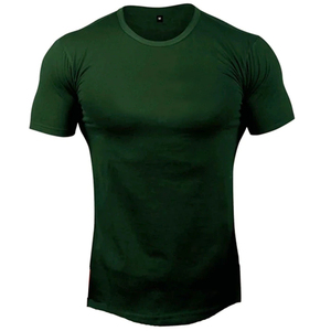 Camiseta de punto para hombre, corte ajustado, manga corta, cuello redondo, con bloques de color, negro y verde oliva, estilo casual. - Product Image 3