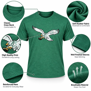 Camiseta de Hombre con Gráfico de Águila Verde, Manga Corta, Cuello Redondo, Estampada, Informal, 100% Algodón Jersey, Corte Regular, Diseño Animal - Product Image 5