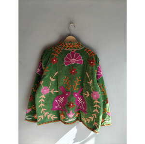Hand Embroidered Breathable <b>Velvet</b> <b>Jacket</b> <b>Women</b> Mandarin Collar Floral Pattern Full Sleeve Spring Bohemian Style Eco-Friendly - Product Image 6