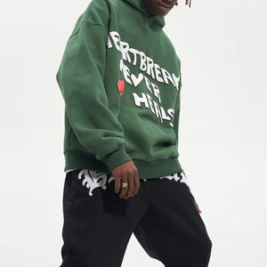 Sudadera con Capucha Extra Grande para Hombre, Diseño de Corazón Verde 'Heartbreak Never Heals', Logotipo Frontal, Sudadera de Invierno, Corte Regular, Tejido de Nailon/Cachemira - Product Image 3