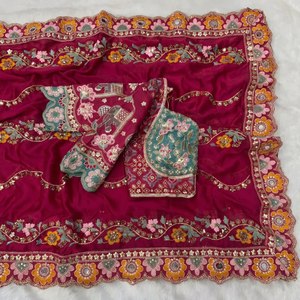 Designer Rangoli Silk Saree with Dori Embroidery Work Real Mirror Work and Heavy Worked Stitched <b>Blouse</b> - Product Image 3