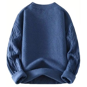 เสื้อสเวตเตอร์ถักลายเคเบิ้ลหนาสำหรับผู้ชาย สีพื้น แขนยาว สวมใส่ในฤดูหนาว ลายเรขาคณิต แขนยาวเต็มตัว ทำจากวัสดุอะคริลิก - Product Image 2