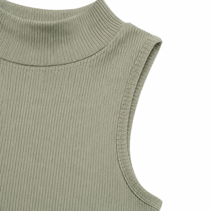 Débardeur côtelé pour femme, sans manches, col montant, coupe courte, couleur unie, en maille extensible, coupe ajustée, style décontracté, mode estivale - Product Image 3