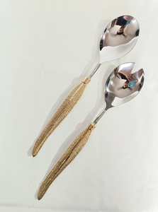 Decorative Handmade Leaf Handle Salad <b>Server</b> Flatware Set or <b>Buffet</b> Table and Modern Dining Events use - Product Image 5