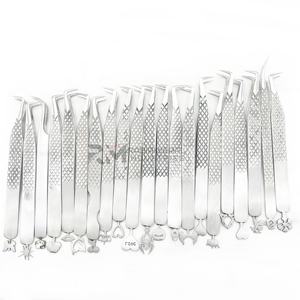 Pinzas para pestañas RMI Professional Super Product, 21 piezas, plateadas, diferentes estilos de base, agarre de diamante de 90 grados. - Product Image 1